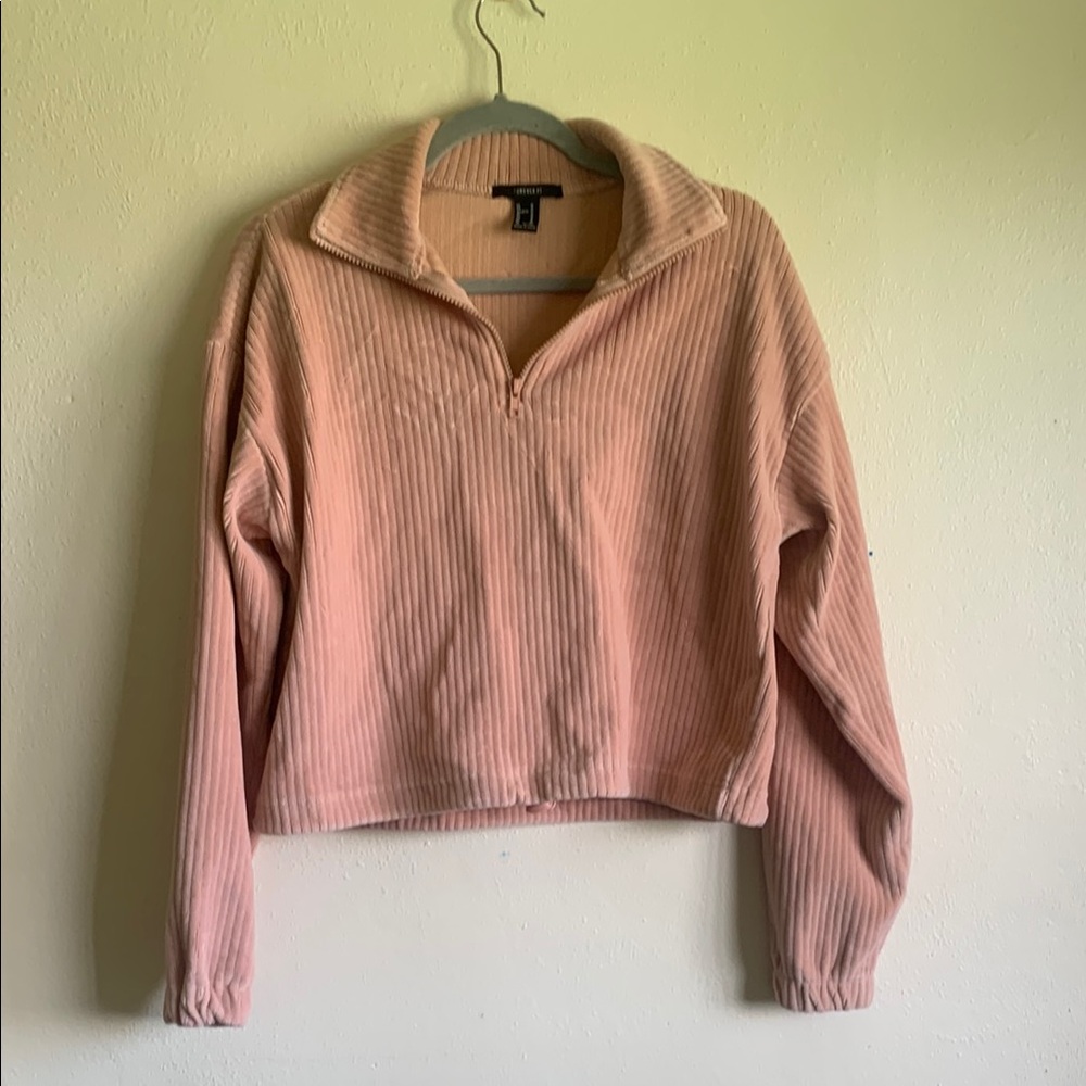 Forever 21 Pink Ribbed Polo Crop Sweatshirt